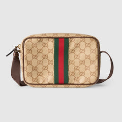 GG mini bag with Web - sand and brown GG canvas