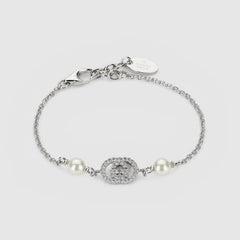 Crystal and pearl bracelet - palladium-toned brass