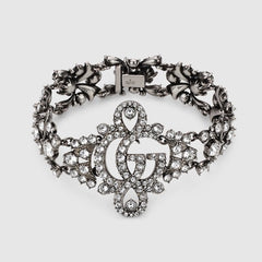 GG Marmont crystal bracelet - palladium-toned brass