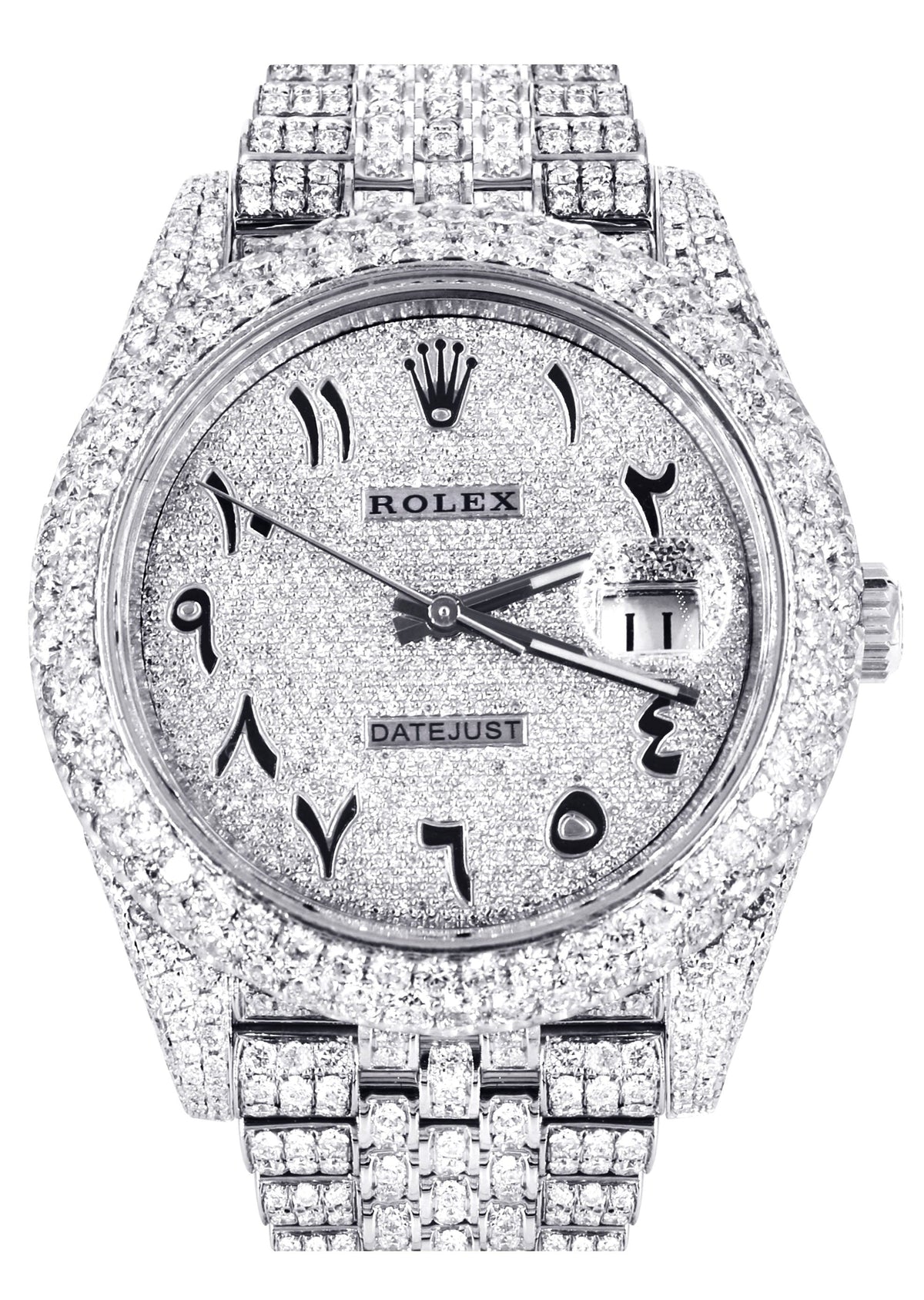 Womens Diamond Iced Out Rolex Datejust 41 | 25 Carats Of Diamonds | Custom Arabic Numeral Diamond Dial | Two Row | Jubilee Band