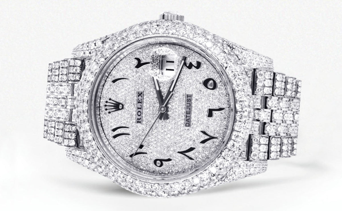 Womens Diamond Iced Out Rolex Datejust 41 | 25 Carats Of Diamonds | Custom Arabic Numeral Diamond Dial | Two Row | Jubilee Band