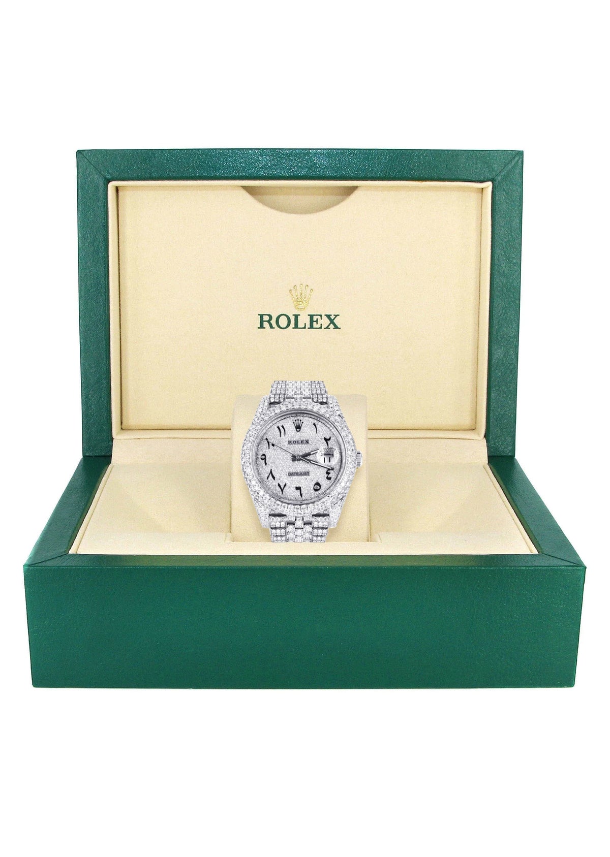 Womens Diamond Iced Out Rolex Datejust 41 | 25 Carats Of Diamonds | Custom Arabic Numeral Diamond Dial | Two Row | Jubilee Band